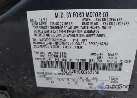 2019 Ford Ecosport Se from USA, damaged, VIN MAJ3S2GE0KC262550